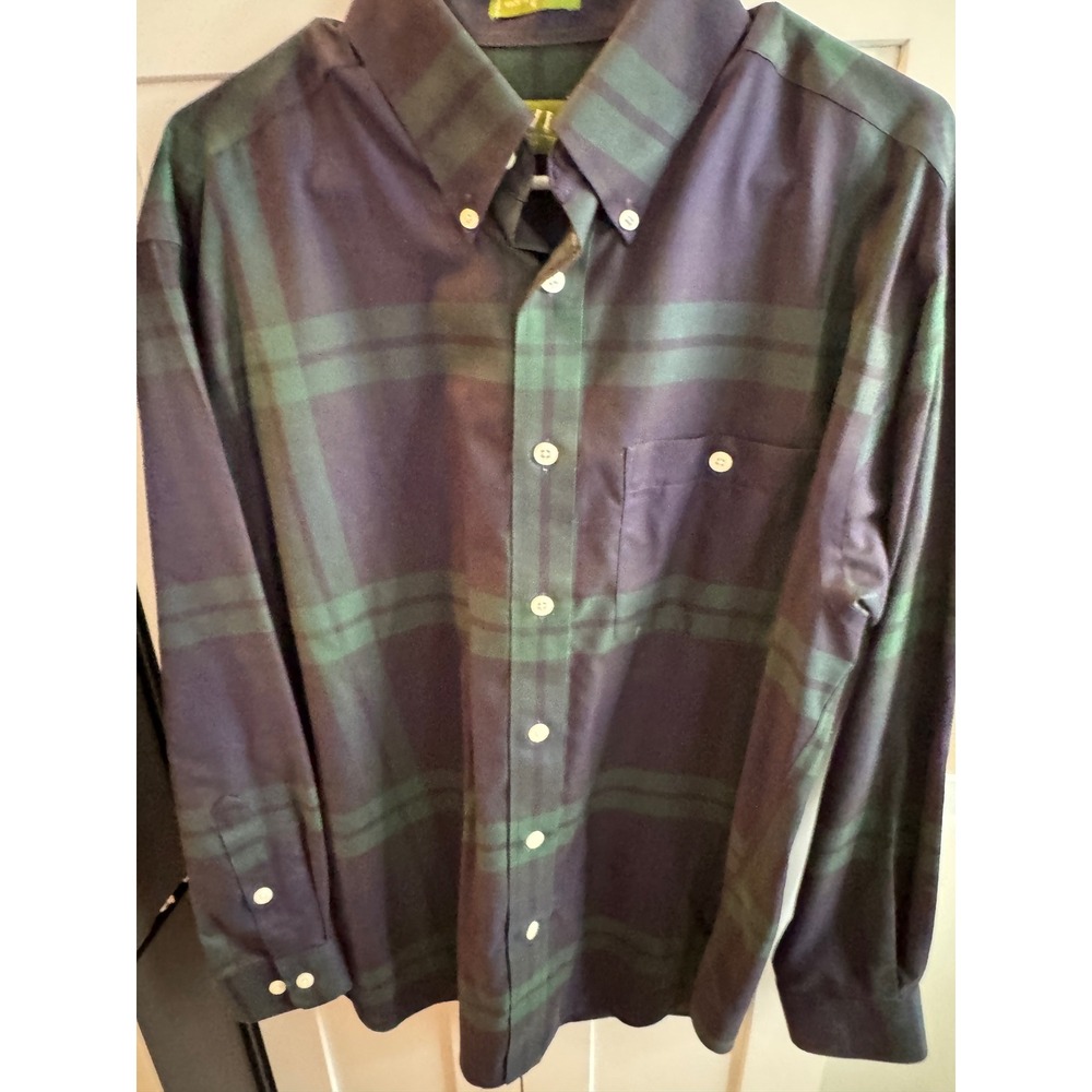 Orvis Mens Black Watch Plaid Button Down‎ Shirt Green Navy Blue Cotton Size M - Picture 2 of 4